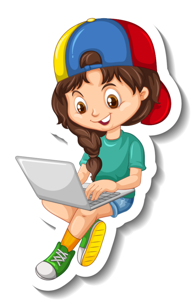 niña con laptop en Internet